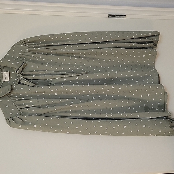 143 STORY BY LINE UP Sage White Polka Dot Bow Tie Long Sleeve Castlecore Blouse - Picture 2 of 8